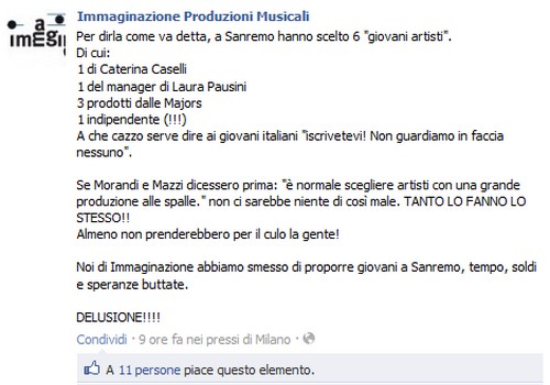 Sanremo 2012, Immaginazione denuncia: "Prendono solo giovani con grandi produzioni alle spalle"