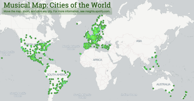 Spotify: la mappa con le canzoni caratteristiche di ogni città